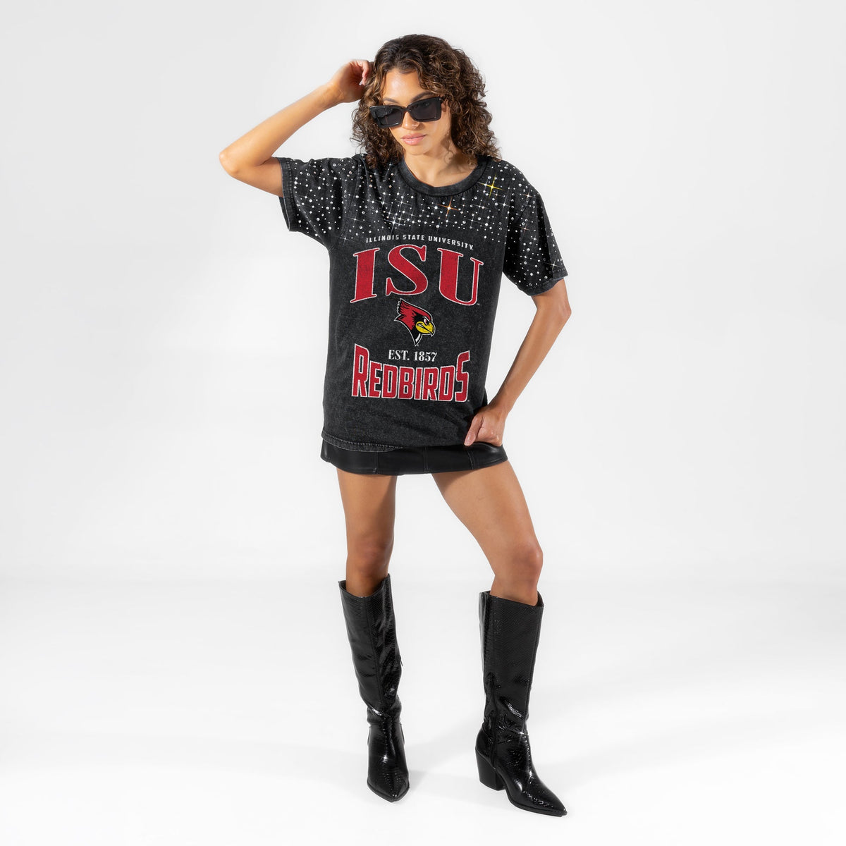 ILLINOIS STATE REDBIRDS IN THE ZONE VINTAGE WASH RHINESTONE TEE