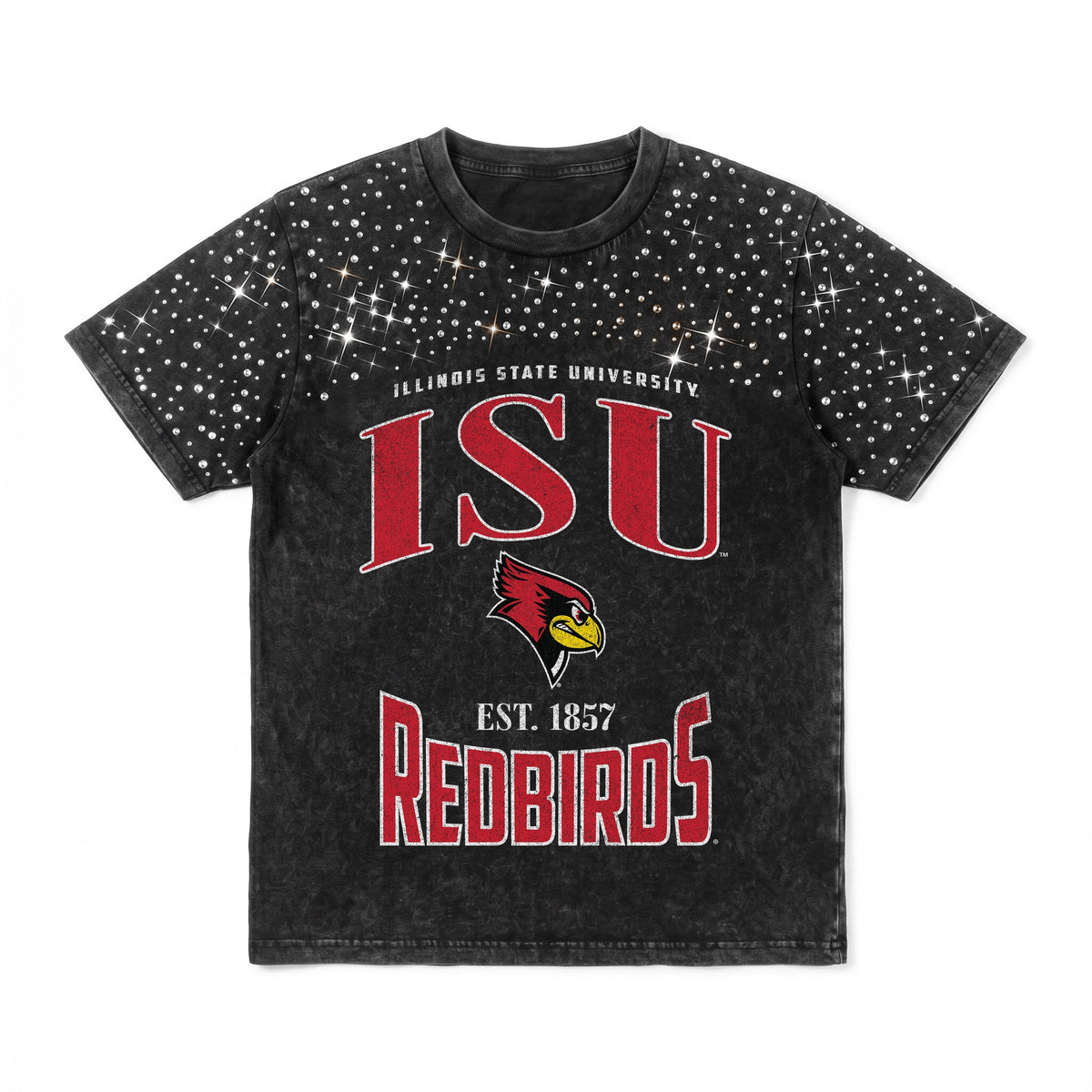 ILLINOIS STATE REDBIRDS IN THE ZONE VINTAGE WASH RHINESTONE TEE