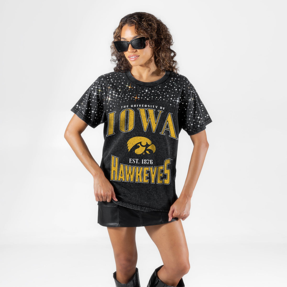 IOWA HAWKEYES IN THE ZONE VINTAGE WASH RHINESTONE TEE