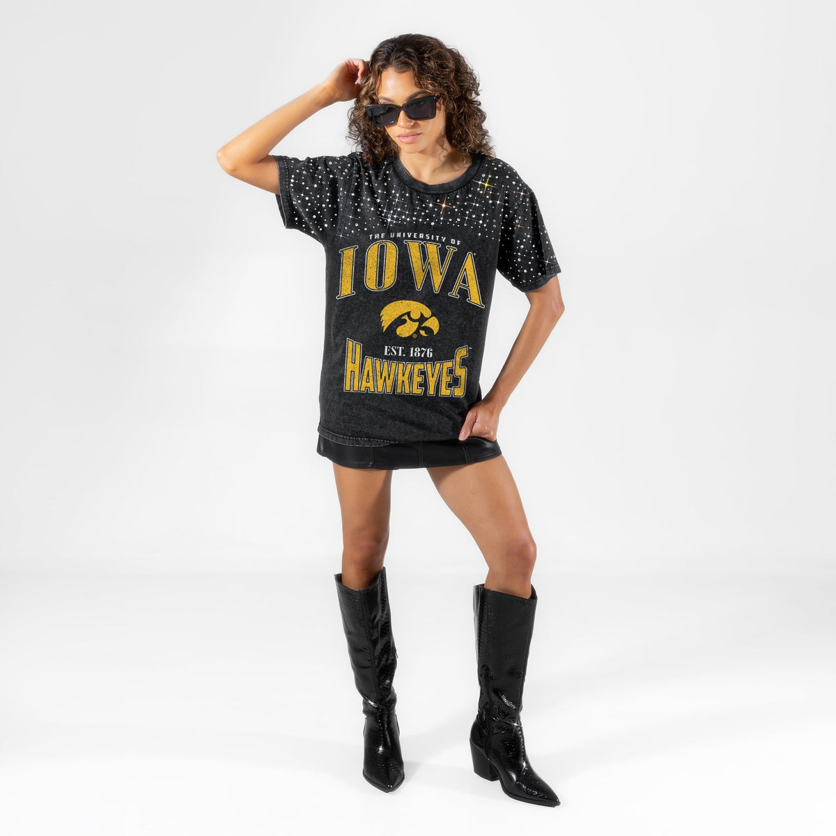 IOWA HAWKEYES IN THE ZONE VINTAGE WASH RHINESTONE TEE