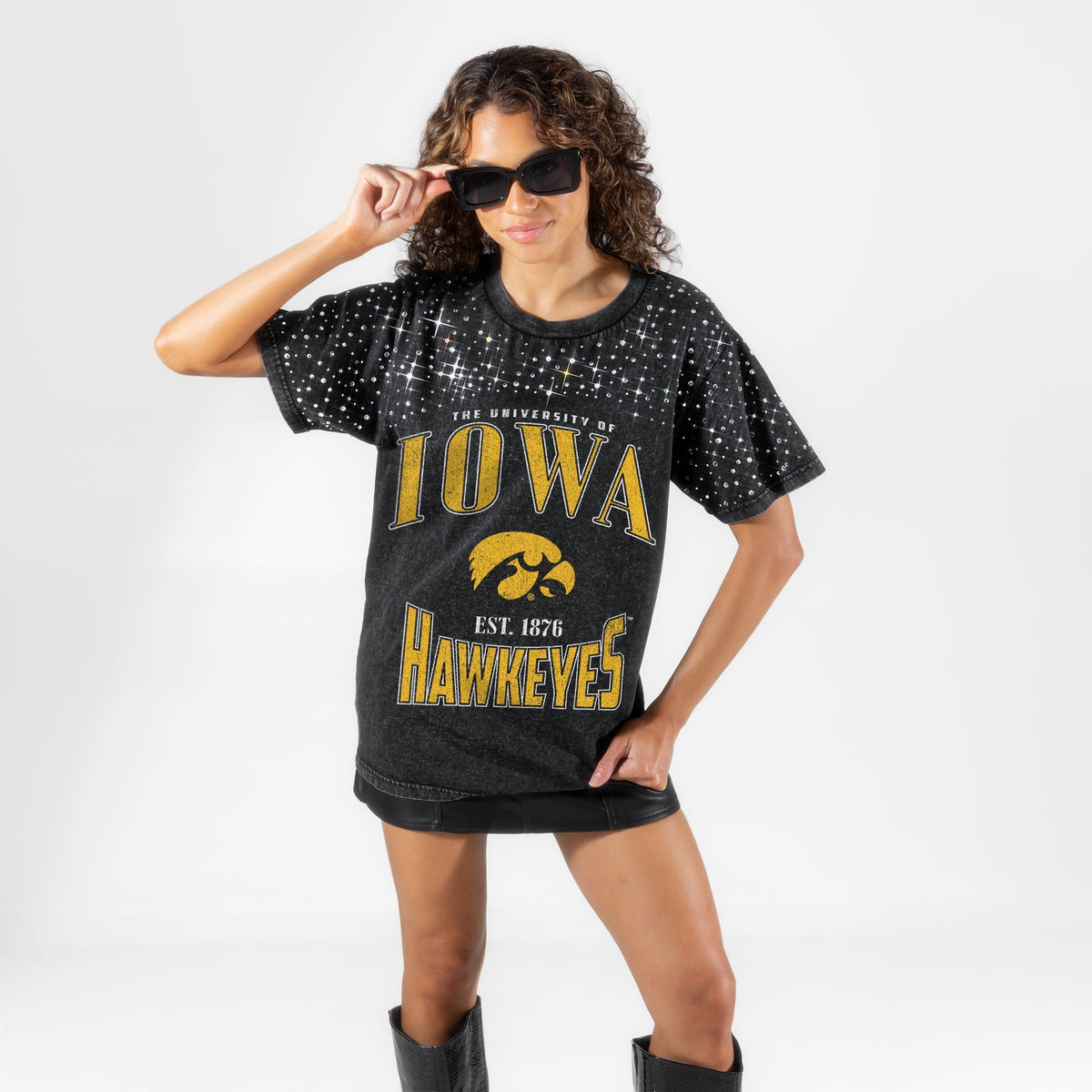 IOWA HAWKEYES IN THE ZONE VINTAGE WASH RHINESTONE TEE