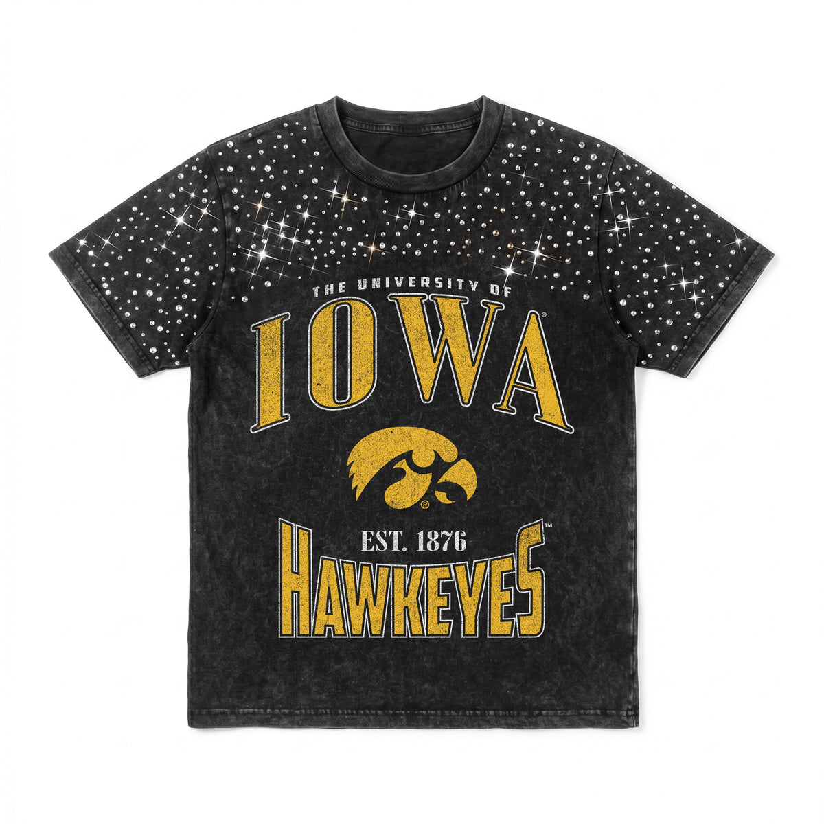 IOWA HAWKEYES IN THE ZONE VINTAGE WASH RHINESTONE TEE