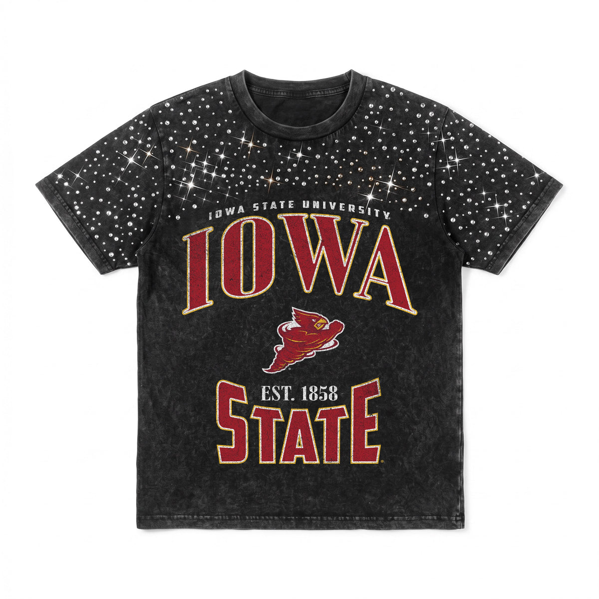 IOWA STATE CYCLONES IN THE ZONE VINTAGE WASH RHINESTONE TEE
