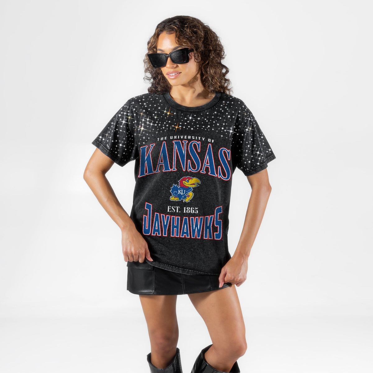 KANSAS JAYHAWKS IN THE ZONE VINTAGE WASH RHINESTONE TEE