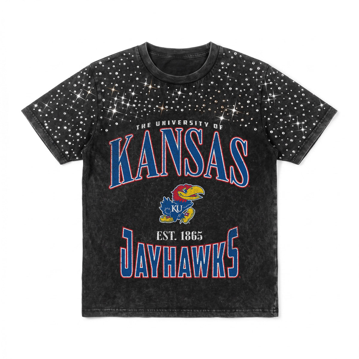 KANSAS JAYHAWKS IN THE ZONE VINTAGE WASH RHINESTONE TEE