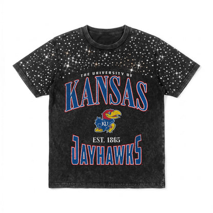 KANSAS JAYHAWKS IN THE ZONE VINTAGE WASH RHINESTONE TEE