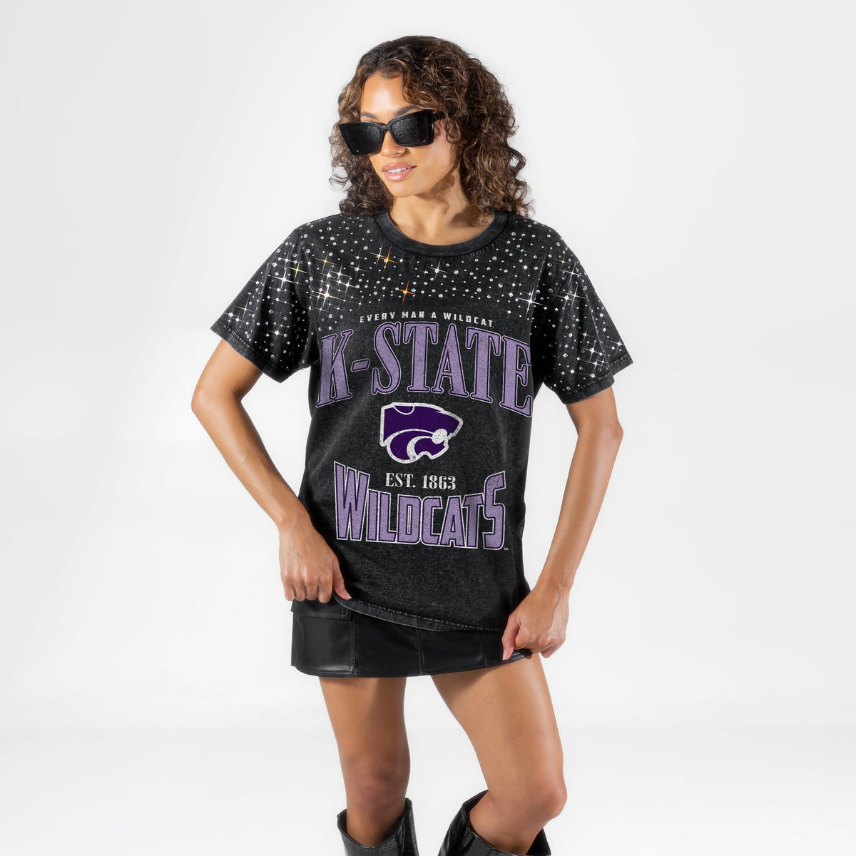 KANSAS STATE WILDCATS IN THE ZONE VINTAGE WASH RHINESTONE TEE