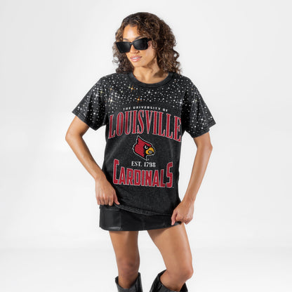 LOUISVILLE CARDINALS IN THE ZONE VINTAGE WASH RHINESTONE TEE