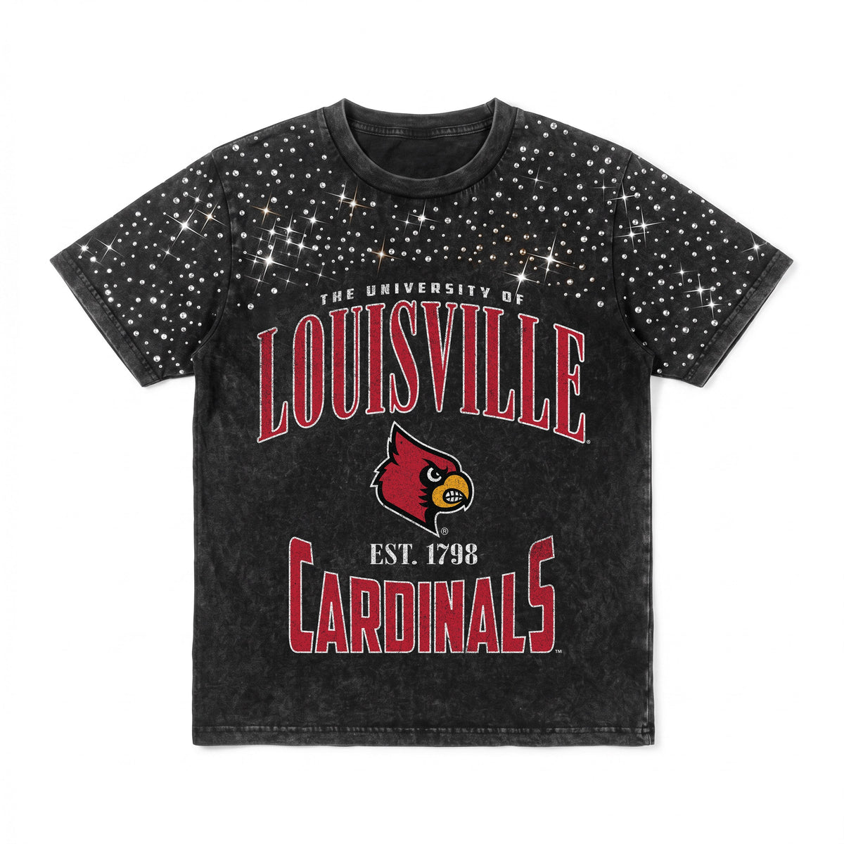 LOUISVILLE CARDINALS IN THE ZONE VINTAGE WASH RHINESTONE TEE