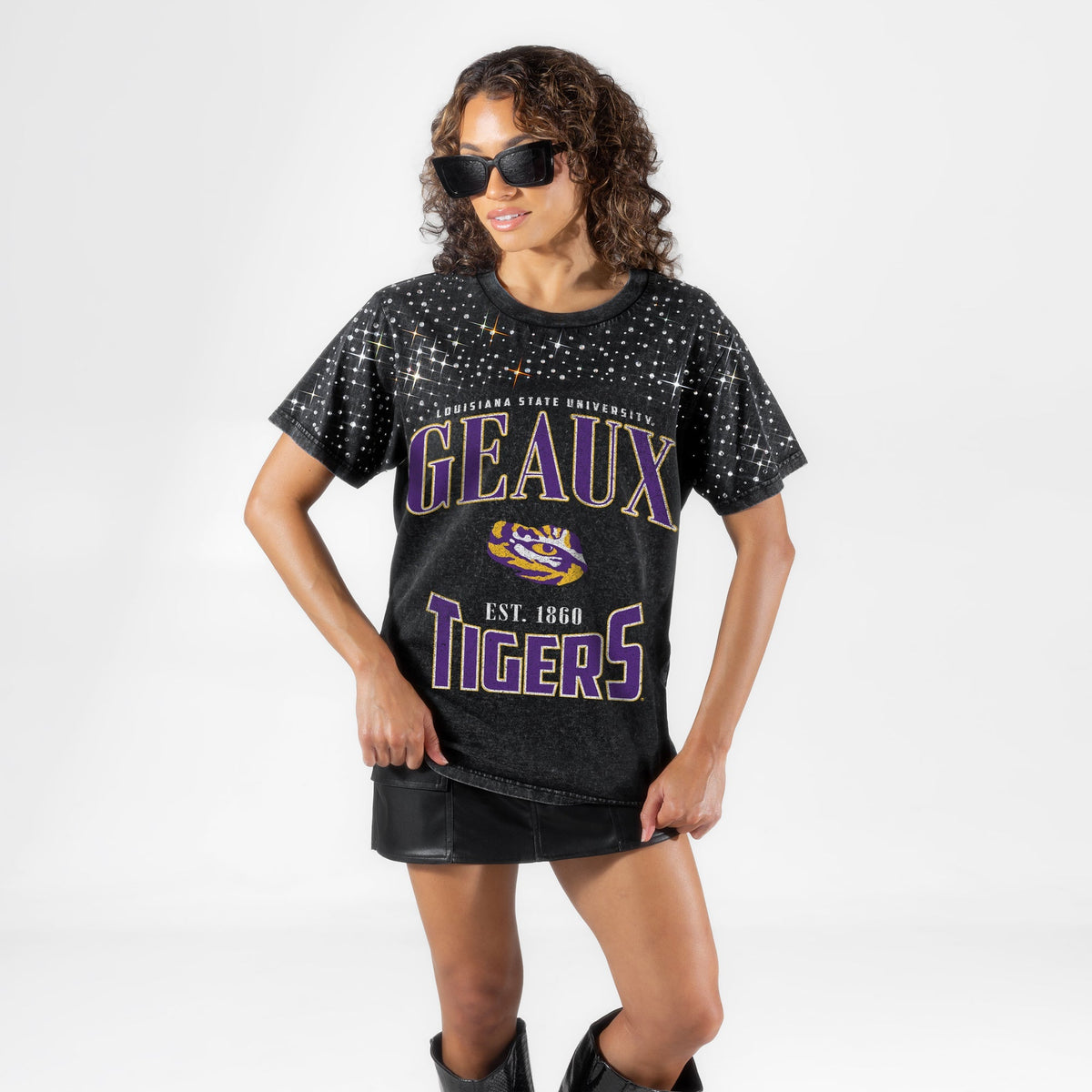 LSU TIGERS IN THE ZONE VINTAGE WASH RHINESTONE TEE