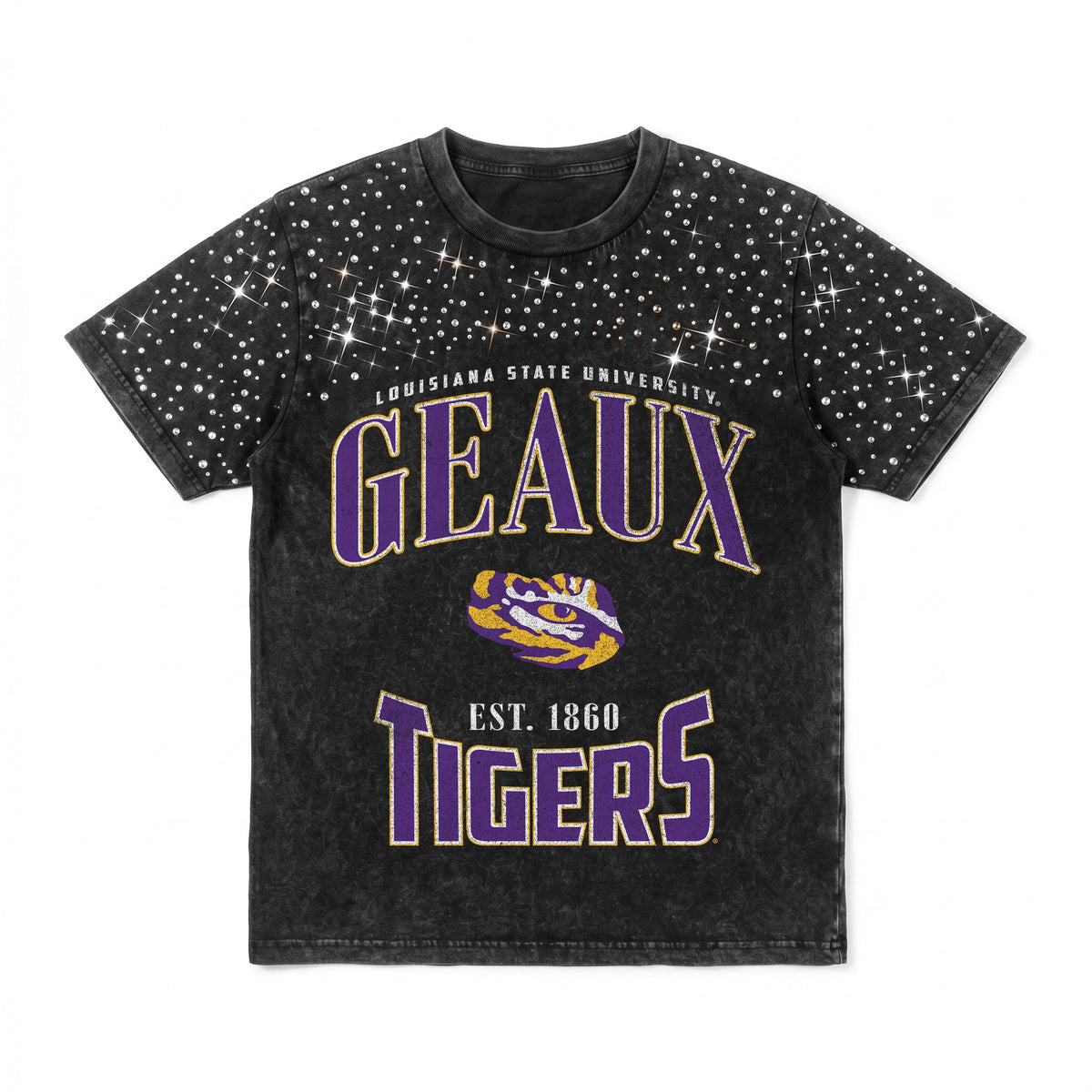 LSU TIGERS IN THE ZONE VINTAGE WASH RHINESTONE TEE