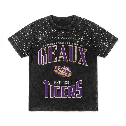 LSU TIGERS IN THE ZONE VINTAGE WASH RHINESTONE TEE