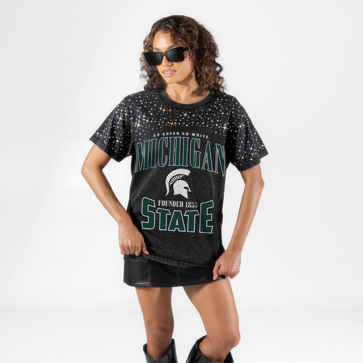 MICHIGAN STATE SPARTANS IN THE ZONE VINTAGE WASH RHINESTONE TEE