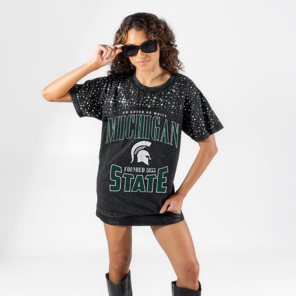 MICHIGAN STATE SPARTANS IN THE ZONE VINTAGE WASH RHINESTONE TEE