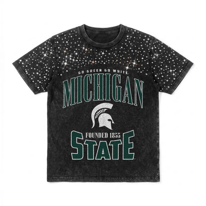 MICHIGAN STATE SPARTANS IN THE ZONE VINTAGE WASH RHINESTONE TEE