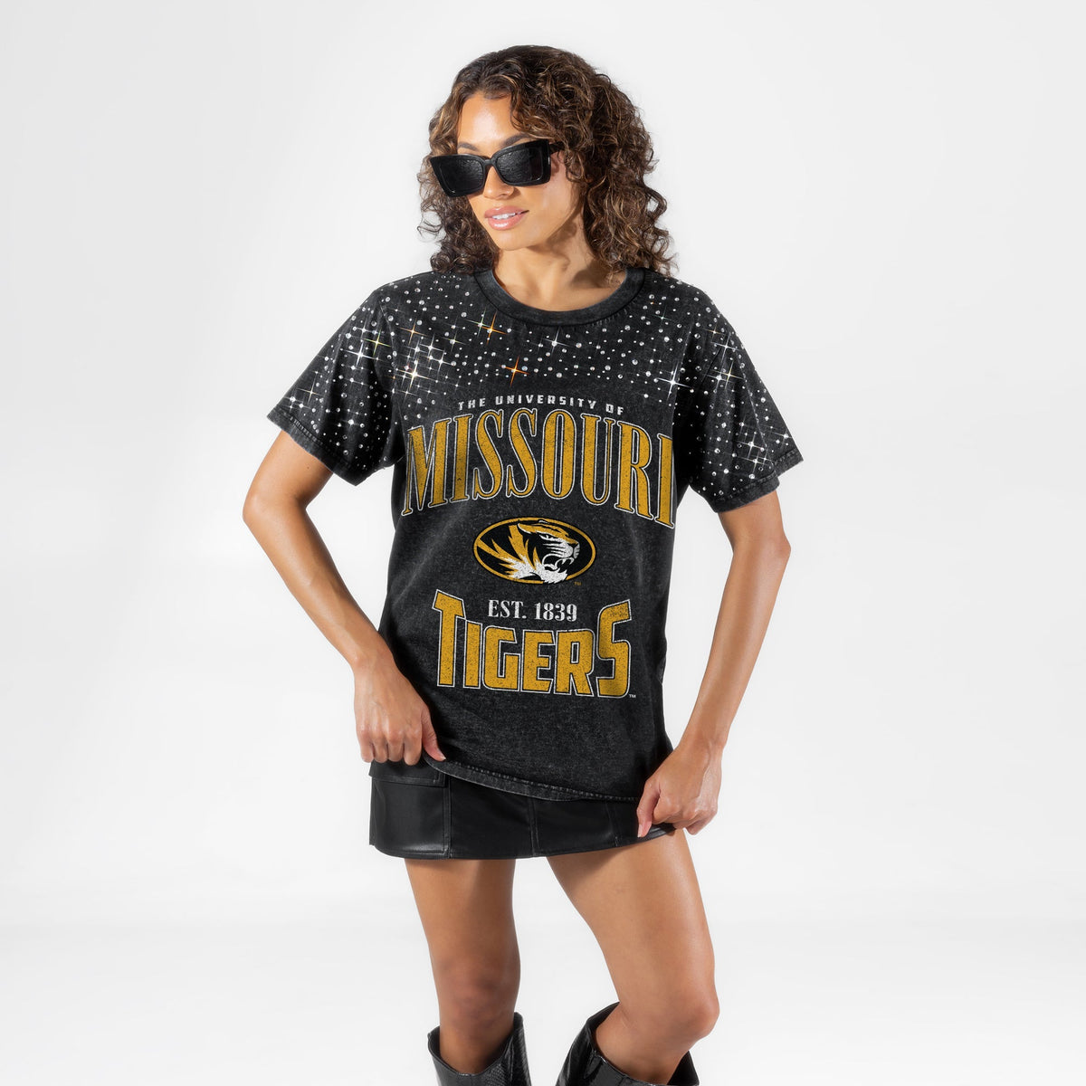 MISSOURI TIGERS IN THE ZONE VINTAGE WASH RHINESTONE TEE