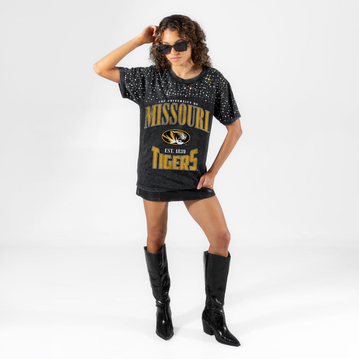 MISSOURI TIGERS IN THE ZONE VINTAGE WASH RHINESTONE TEE