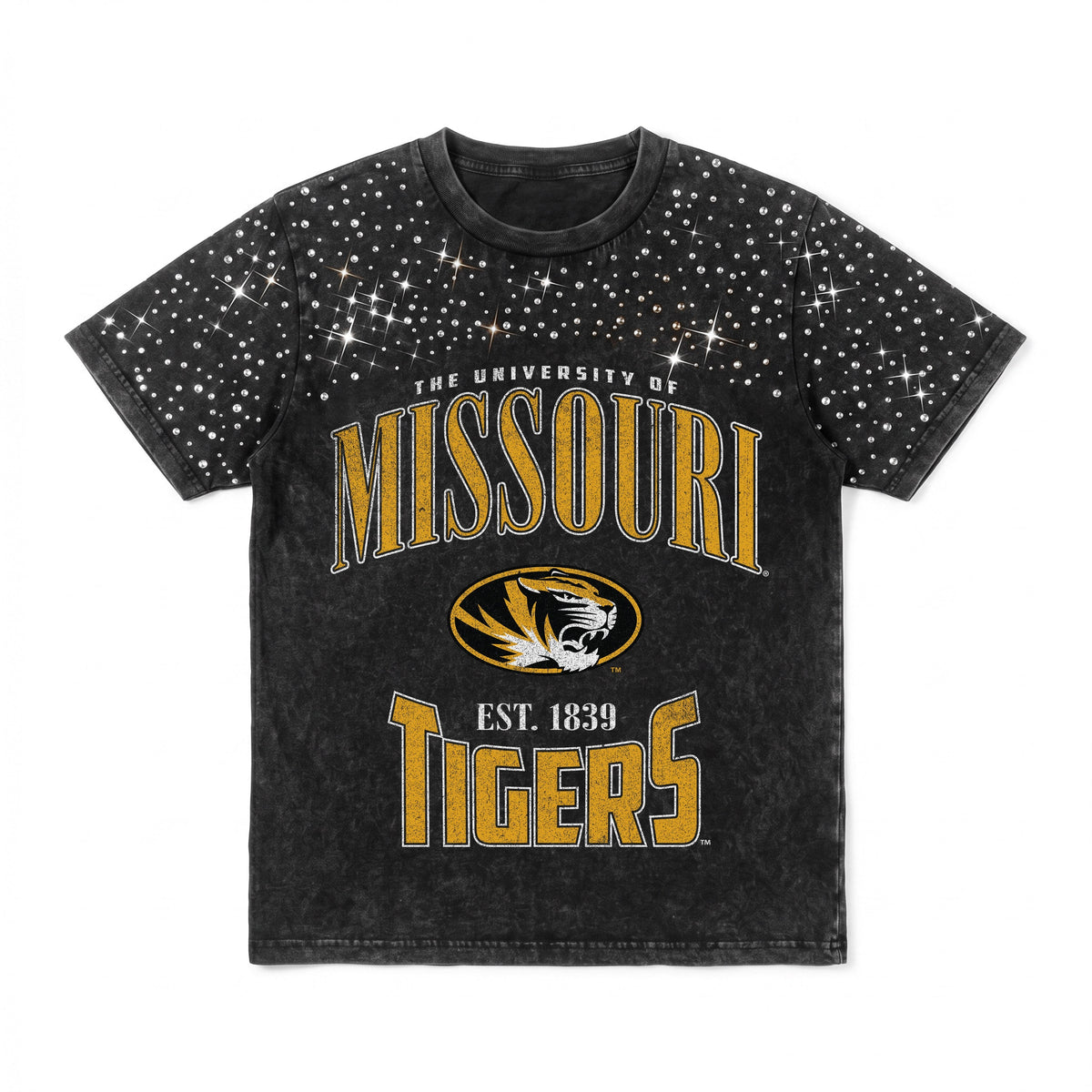 MISSOURI TIGERS IN THE ZONE VINTAGE WASH RHINESTONE TEE