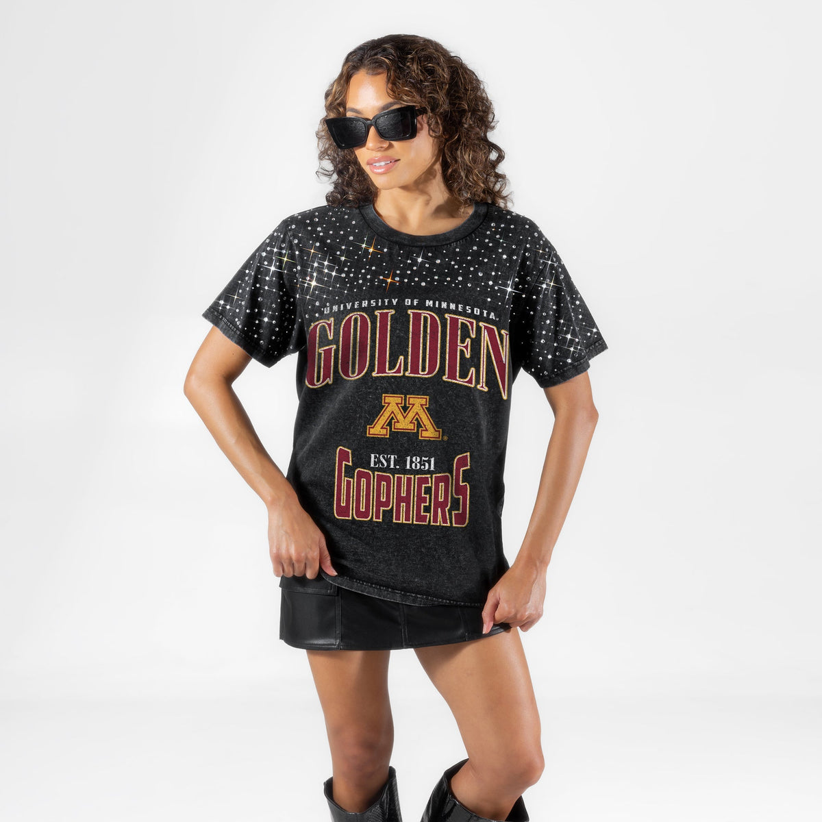 MINNESOTA GOLDEN GOPHERS IN THE ZONE VINTAGE WASH RHINESTONE TEE