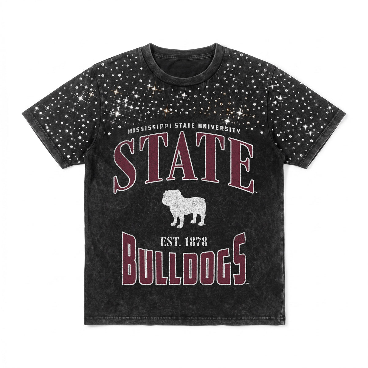 MISSISSIPPI STATE BULLDOGS IN THE ZONE VINTAGE WASH RHINESTONE TEE