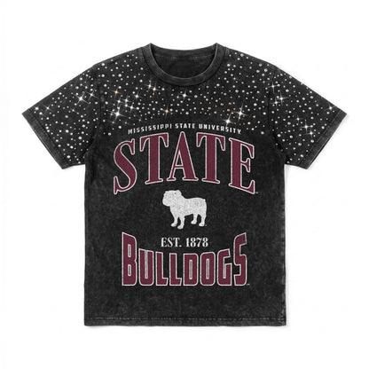 MISSISSIPPI STATE BULLDOGS IN THE ZONE VINTAGE WASH RHINESTONE TEE