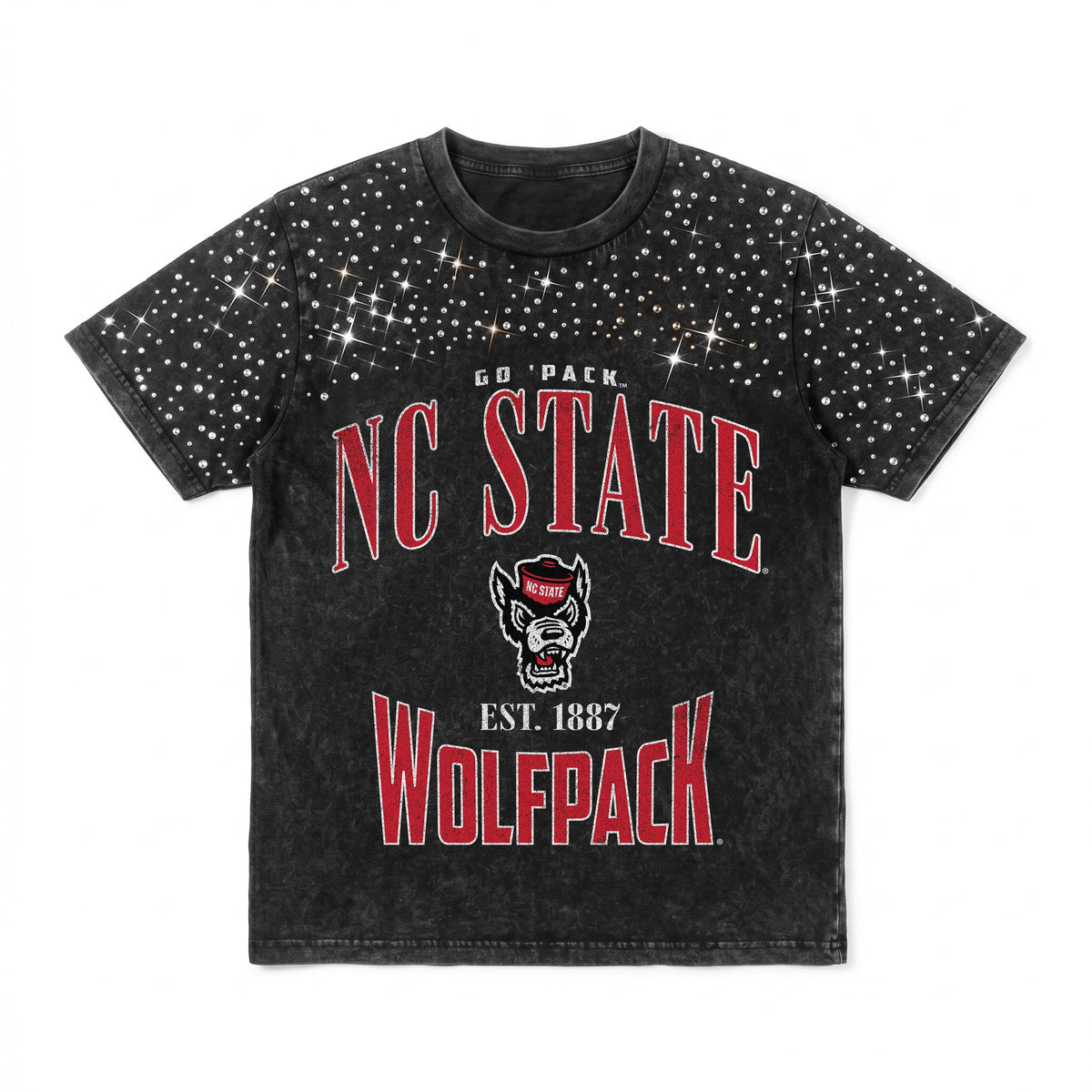 NORTH CAROLINA STATE WOLFPACK IN THE ZONE VINTAGE WASH RHINESTONE TEE