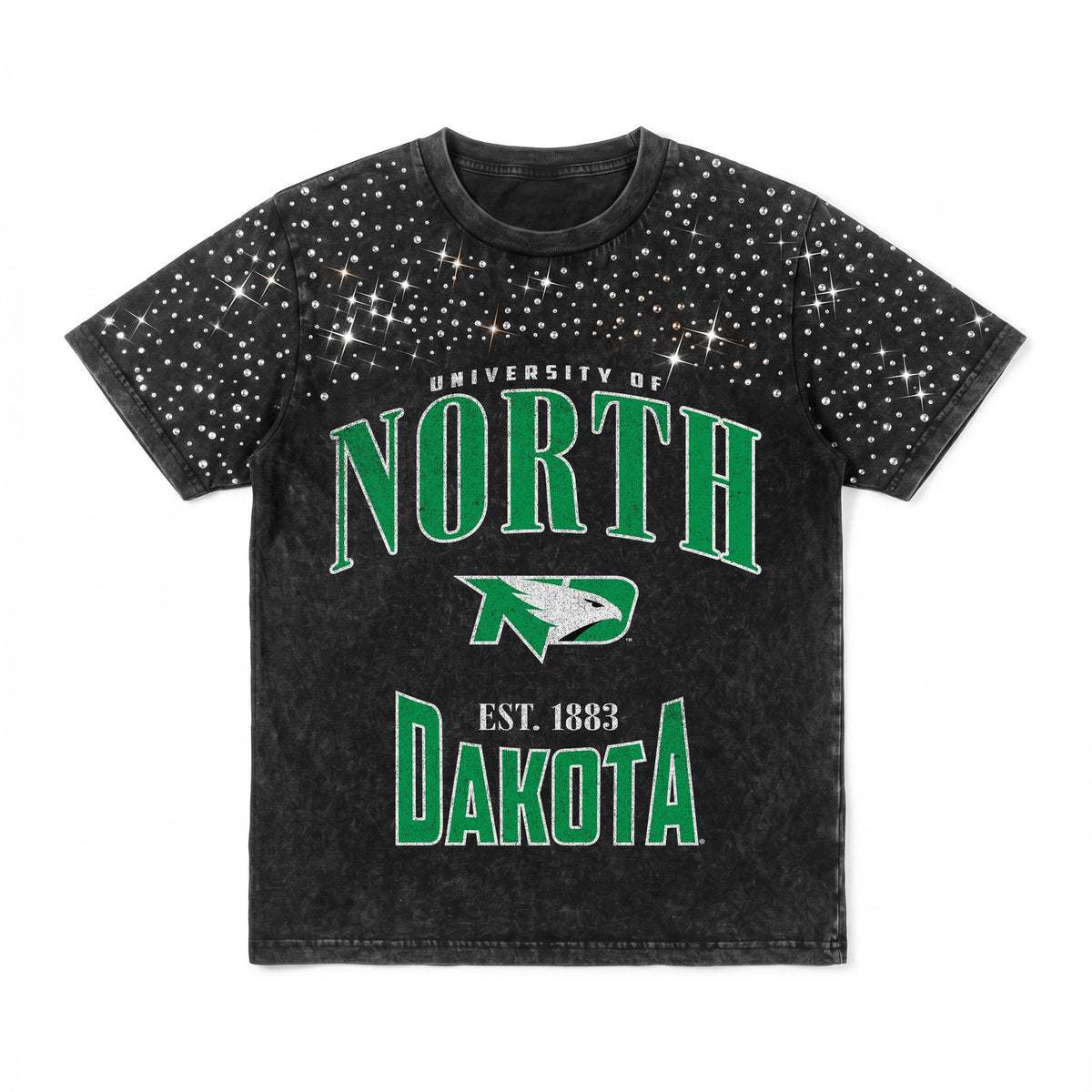 NORTH DAKOTA FIGHTING HAWKS IN THE ZONE VINTAGE WASH RHINESTONE TEE
