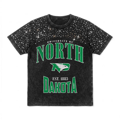 NORTH DAKOTA FIGHTING HAWKS IN THE ZONE VINTAGE WASH RHINESTONE TEE