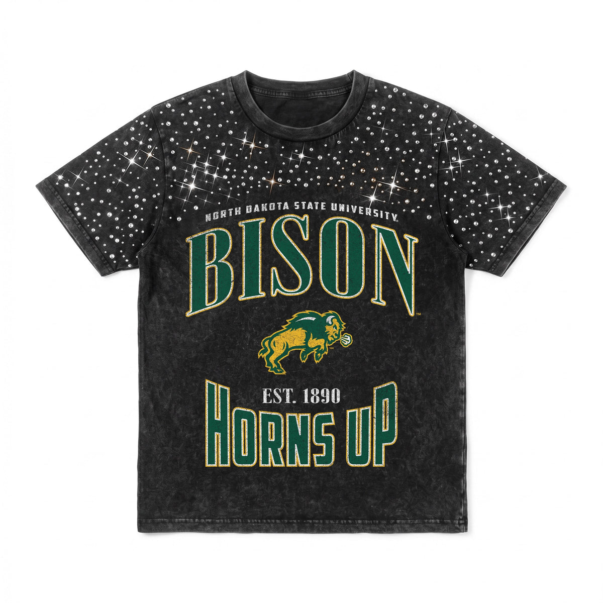NORTH DAKOTA STATE BISON IN THE ZONE VINTAGE WASH RHINESTONE TEE