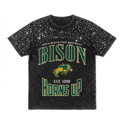 NORTH DAKOTA STATE BISON IN THE ZONE VINTAGE WASH RHINESTONE TEE