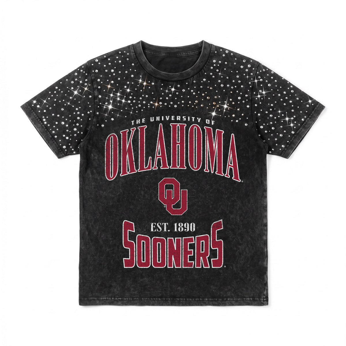OKLAHOMA SOONERS IN THE ZONE VINTAGE WASH RHINESTONE TEE