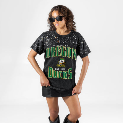 OREGON DUCKS IN THE ZONE VINTAGE WASH RHINESTONE TEE