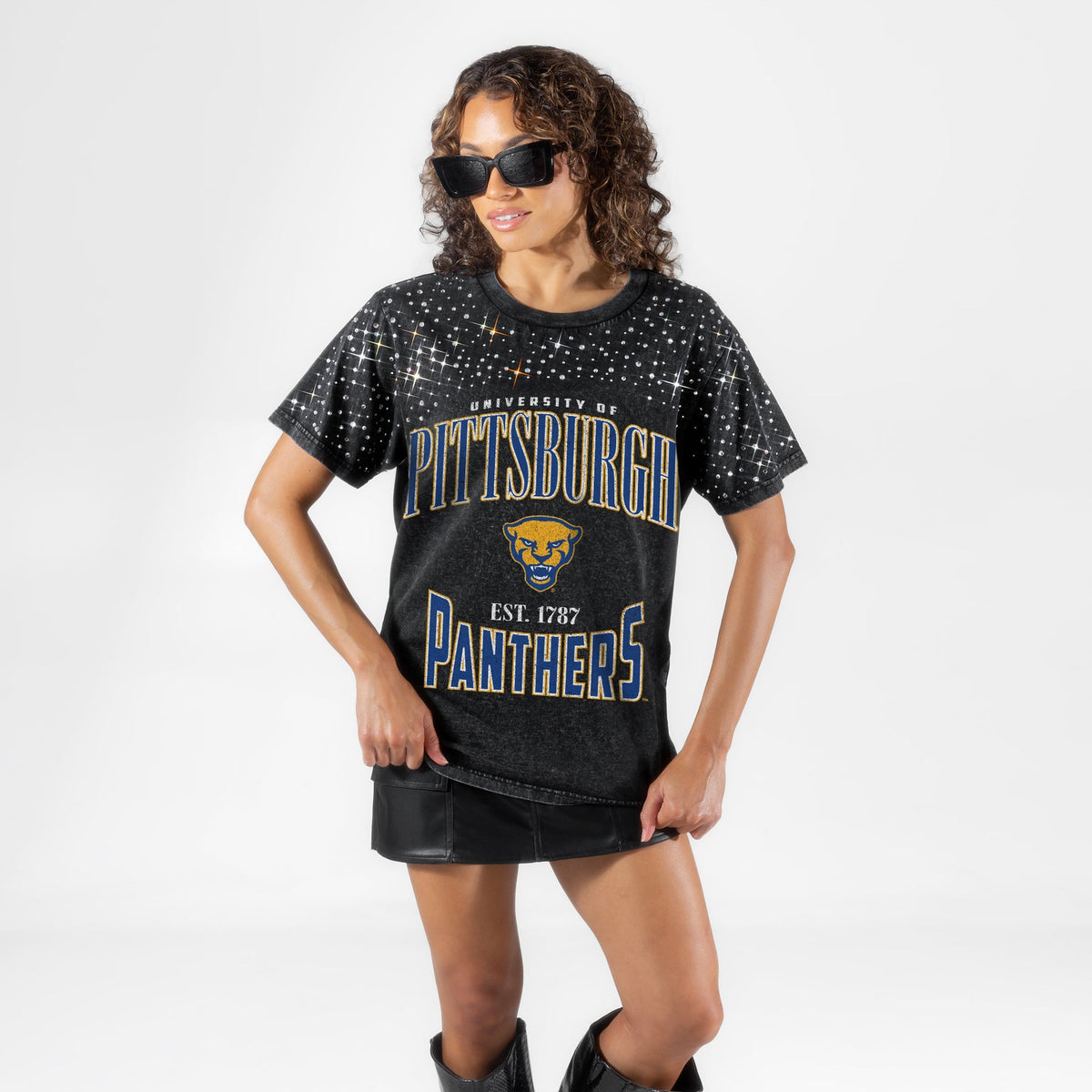 PITTSBURGH PANTHERS IN THE ZONE VINTAGE WASH RHINESTONE TEE
