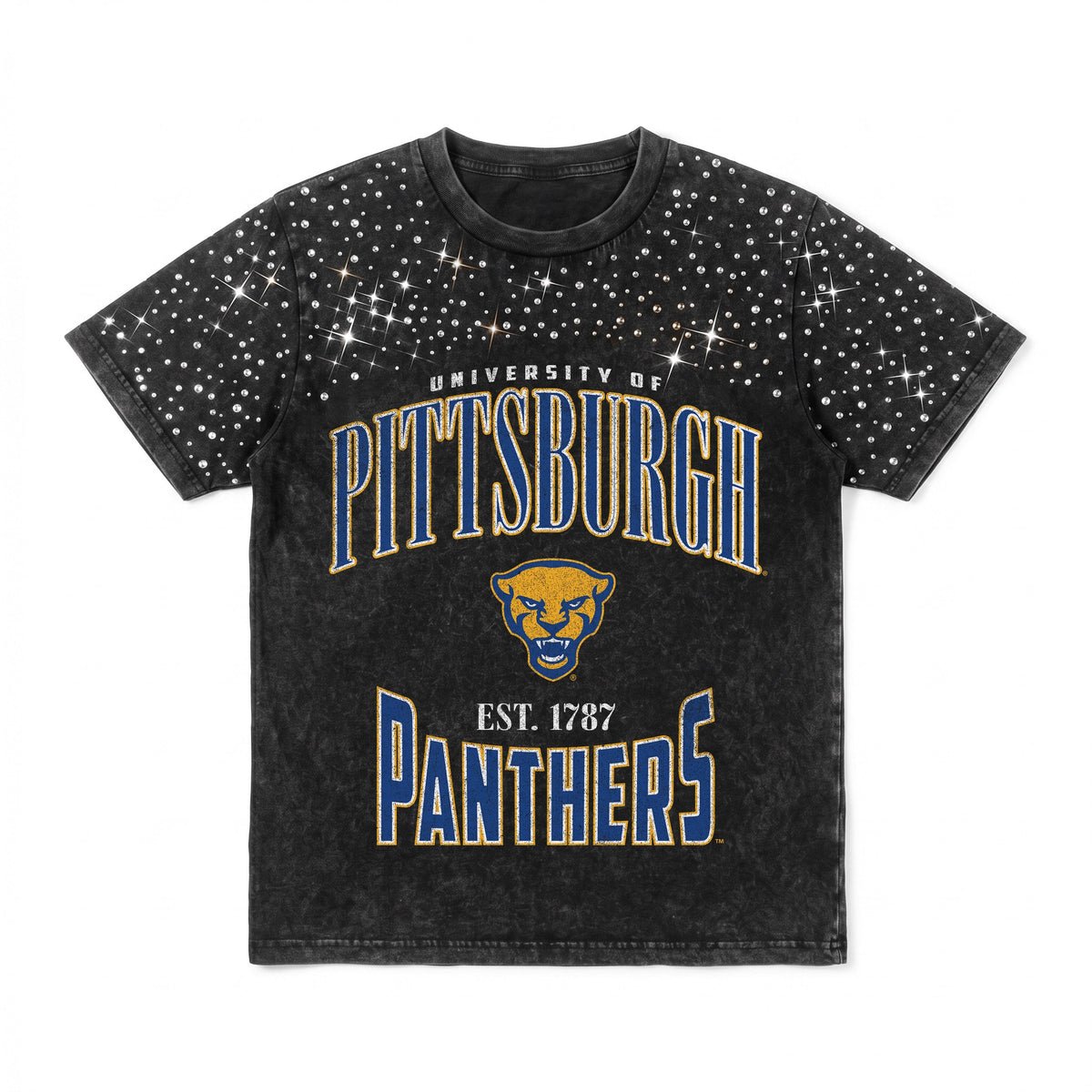 PITTSBURGH PANTHERS IN THE ZONE VINTAGE WASH RHINESTONE TEE