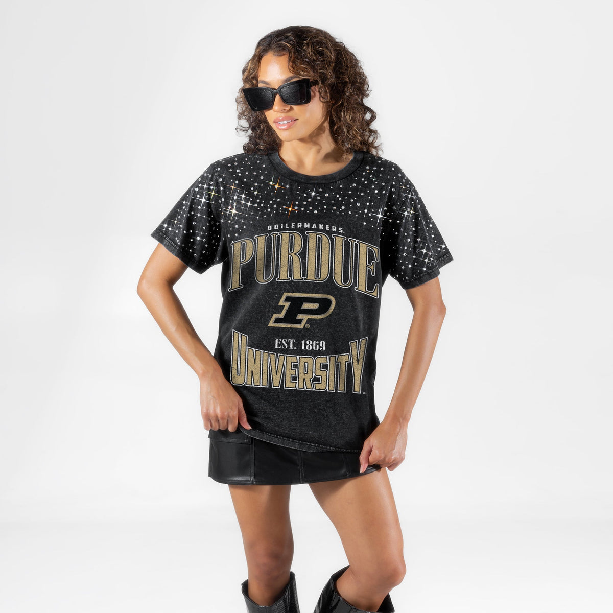 PURDUE BOILERMAKERS IN THE ZONE VINTAGE WASH RHINESTONE TEE