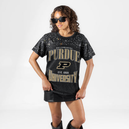 PURDUE BOILERMAKERS IN THE ZONE VINTAGE WASH RHINESTONE TEE