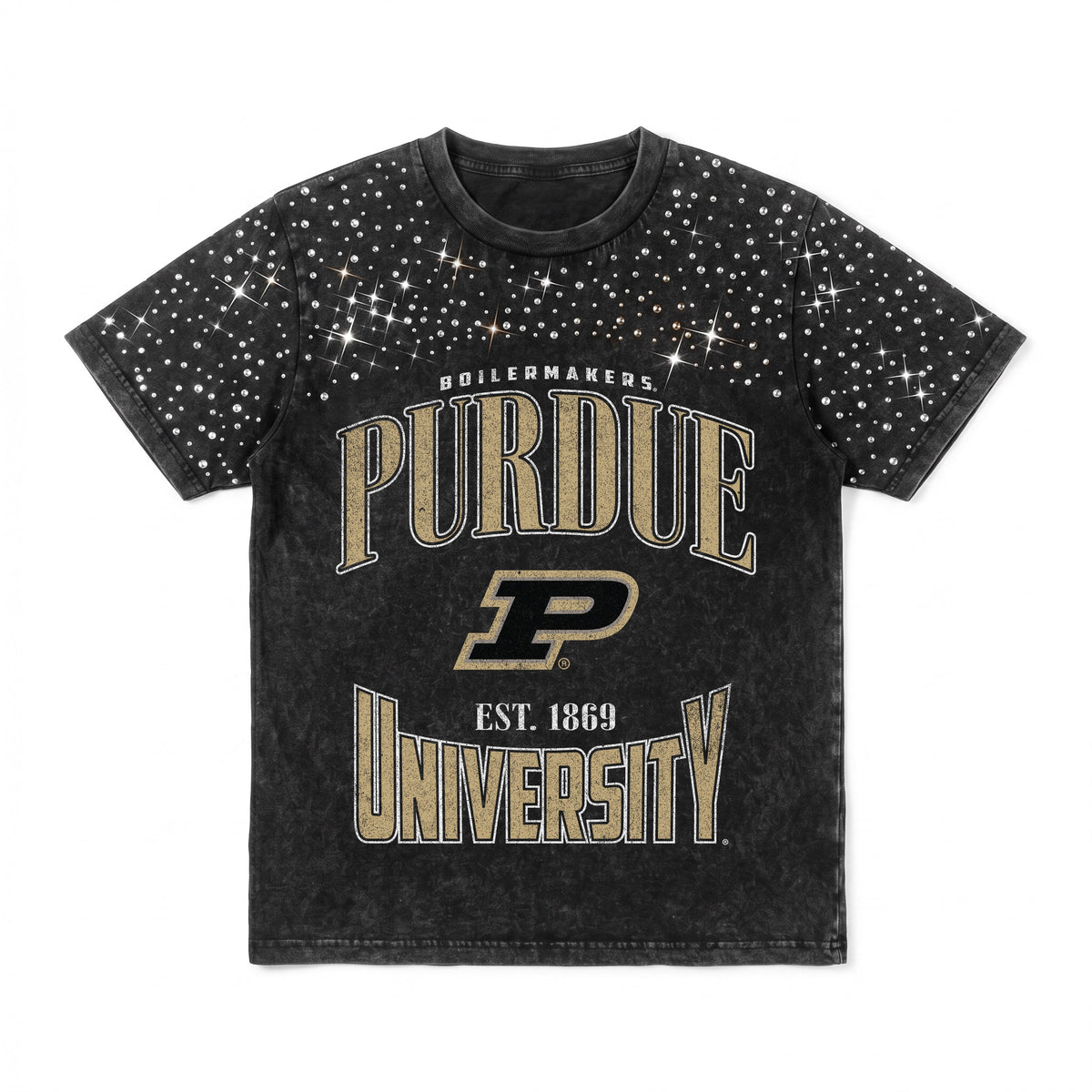 PURDUE BOILERMAKERS IN THE ZONE VINTAGE WASH RHINESTONE TEE