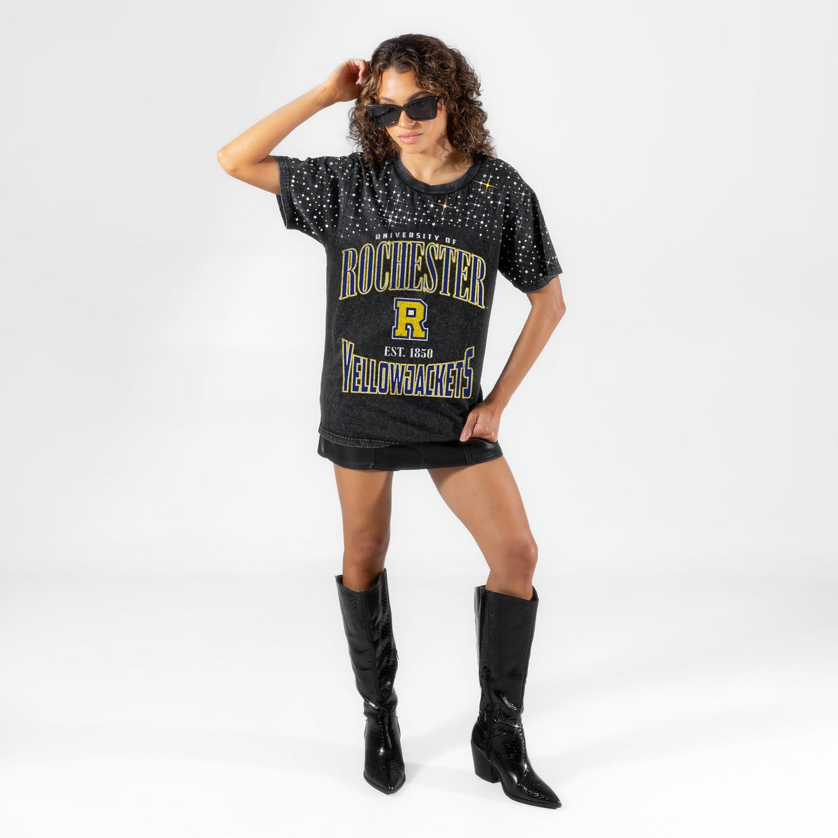 ROCHESTER YELLOWJACKETS IN THE ZONE VINTAGE WASH RHINESTONE TEE