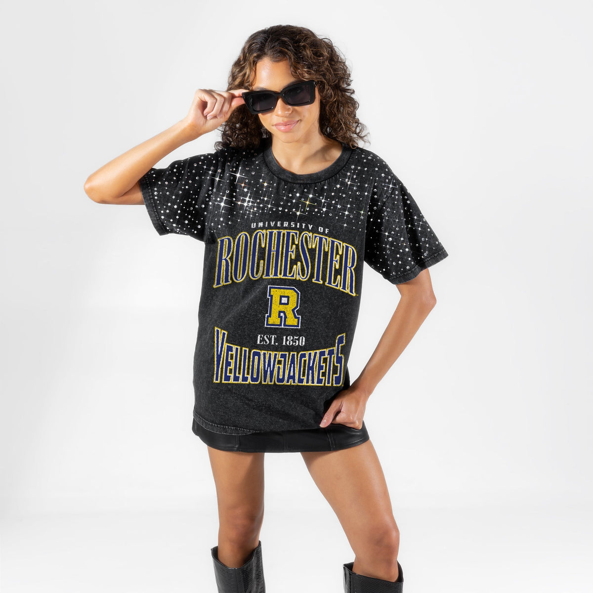 ROCHESTER YELLOWJACKETS IN THE ZONE VINTAGE WASH RHINESTONE TEE