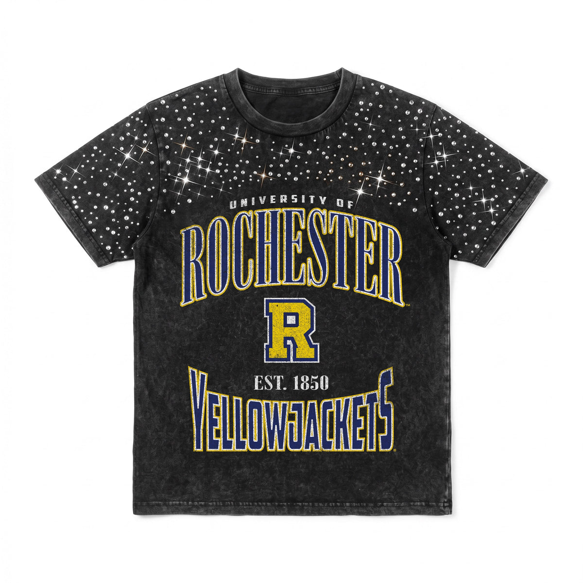 ROCHESTER YELLOWJACKETS IN THE ZONE VINTAGE WASH RHINESTONE TEE