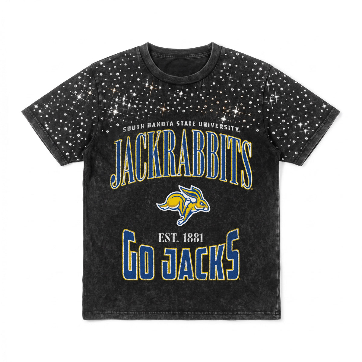 SOUTH DAKOTA STATE JACKRABBITS IN THE ZONE VINTAGE WASH RHINESTONE TEE