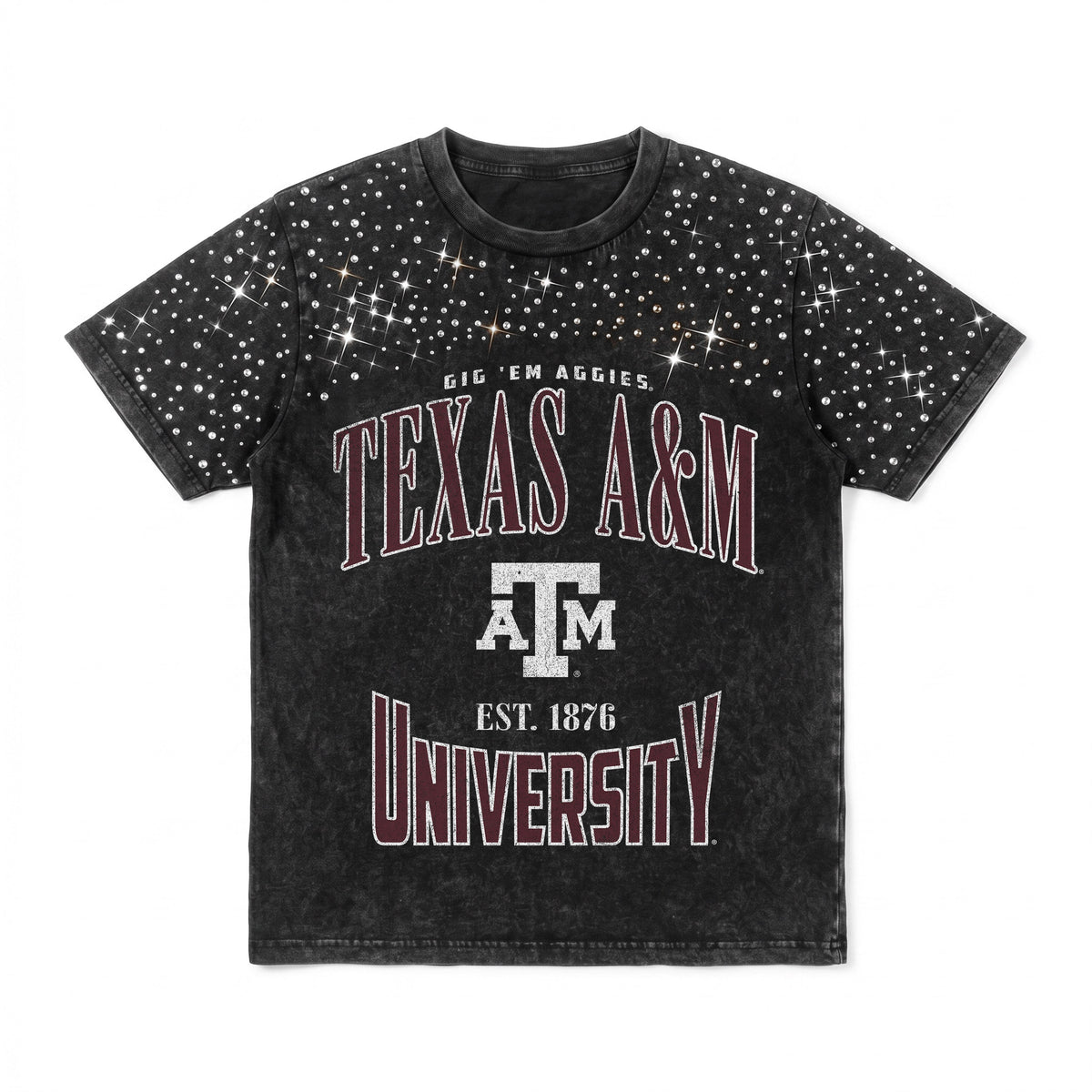 TEXAS A&M AGGIES IN THE ZONE VINTAGE WASH RHINESTONE TEE