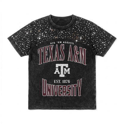 TEXAS A&M AGGIES IN THE ZONE VINTAGE WASH RHINESTONE TEE