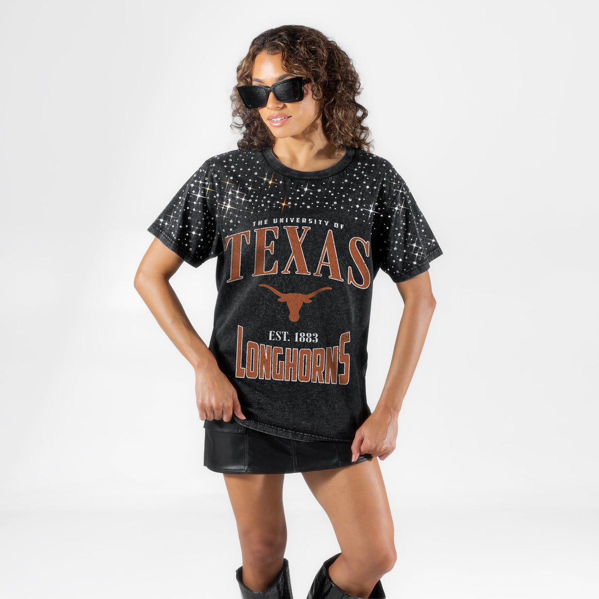 TEXAS LONGHORNS IN THE ZONE VINTAGE WASH RHINESTONE TEE