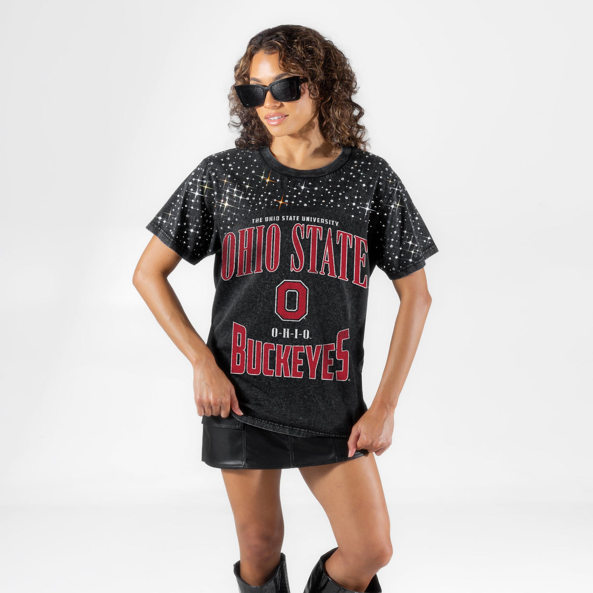 OHIO STATE BUCKEYES IN THE ZONE VINTAGE WASH RHINESTONE TEE