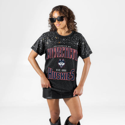 UCONN HUSKIES IN THE ZONE VINTAGE WASH RHINESTONE TEE
