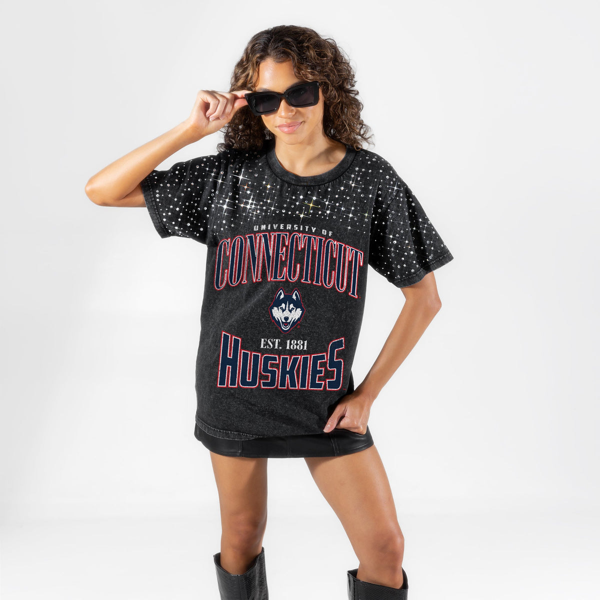 UCONN HUSKIES IN THE ZONE VINTAGE WASH RHINESTONE TEE