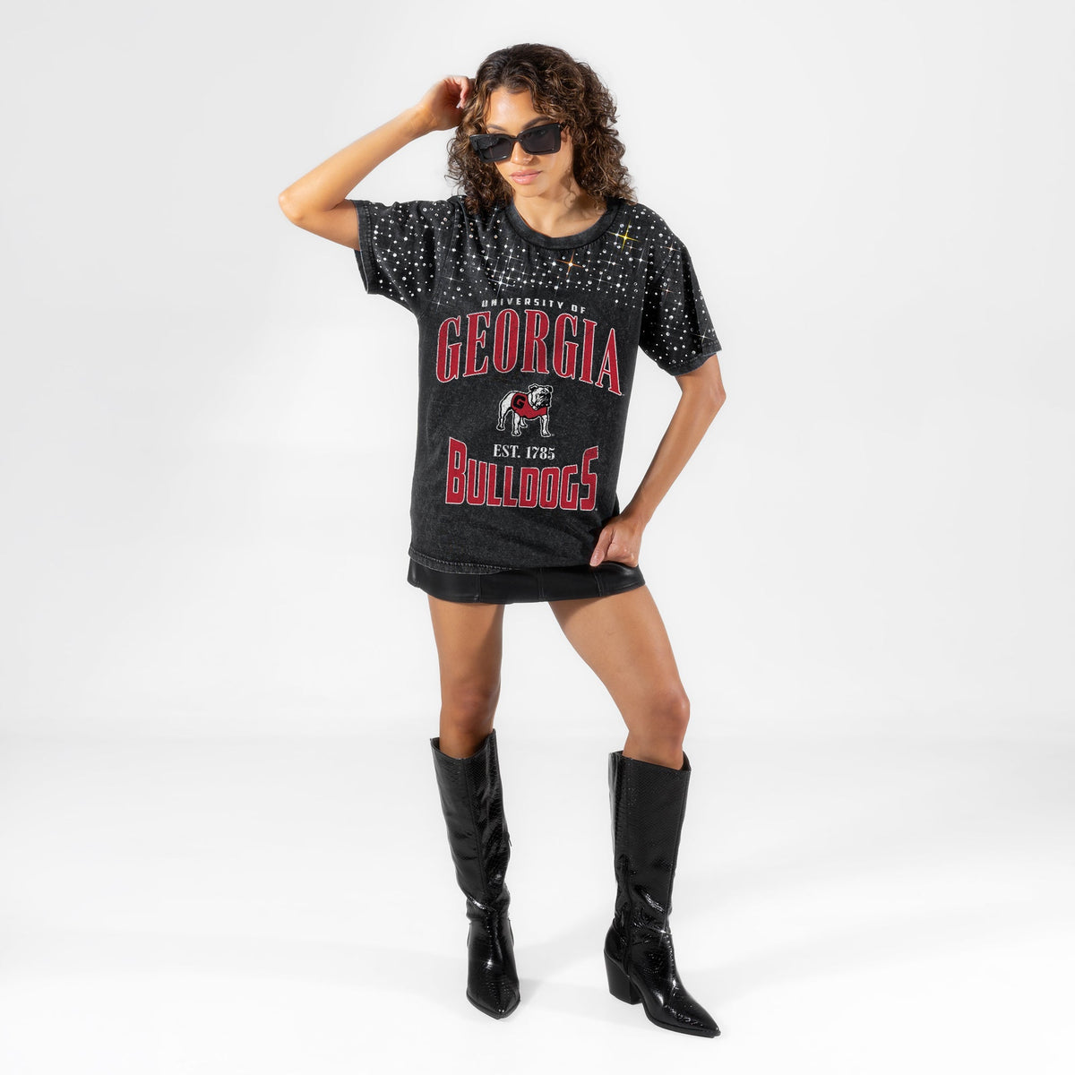 GEORGIA BULLDOGS IN THE ZONE VINTAGE WASH RHINESTONE TEE