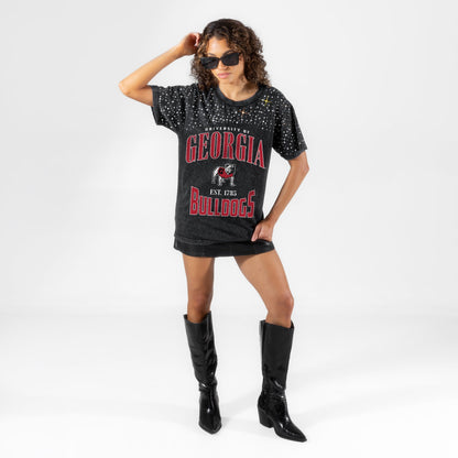 GEORGIA BULLDOGS IN THE ZONE VINTAGE WASH RHINESTONE TEE