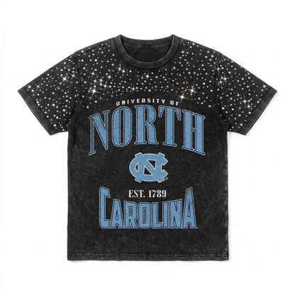 NORTH CAROLINA TAR HEELS IN THE ZONE VINTAGE WASH RHINESTONE TEE